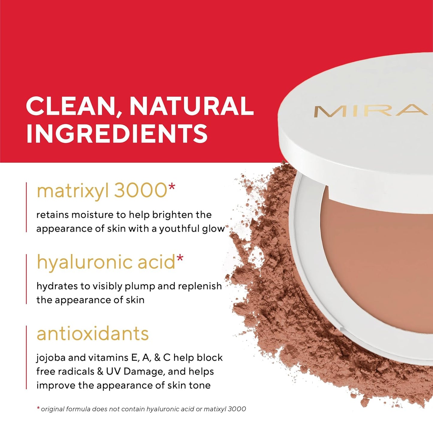 MIRABELLA - Invincible for All Pure Press Foundation, HD-Finish Pressed Powder, Buildable Mineral Pressed Powder Compact with Jojoba & Triglyceride, Age-Defying Makeup for All Skin Types, Deep D13