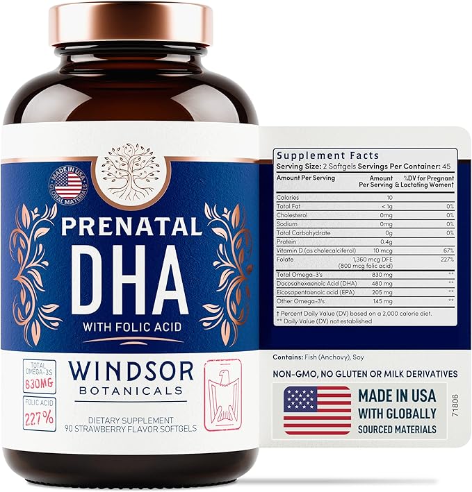 WINDSOR BOTANICALS Liquid Biotin, Liquid Iron with Folic Acid and Prenatal DHA - Wellness and Pregnancy Support Bundle