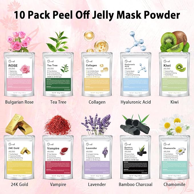 Jelly Masks Set for Facials Professional Spa,10 Pack Jelly Mask Powder with Mixing Bowl Set, Peel Off Hydrojelly Mask for Hydrating, Nourishing & Soothing, Gift for Women