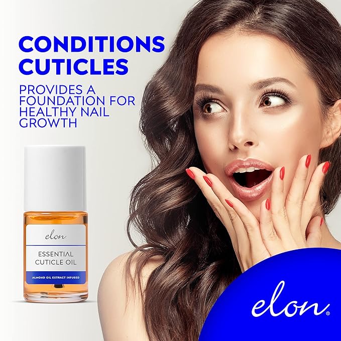 Elon Cuticle Oil for Nails w/Almond Oil Extract - Jojoba & Vitamin E - Softening & Hydrating Cuticles & Nails – Dermatologist Recommended – Bottle Size 0.5 oz