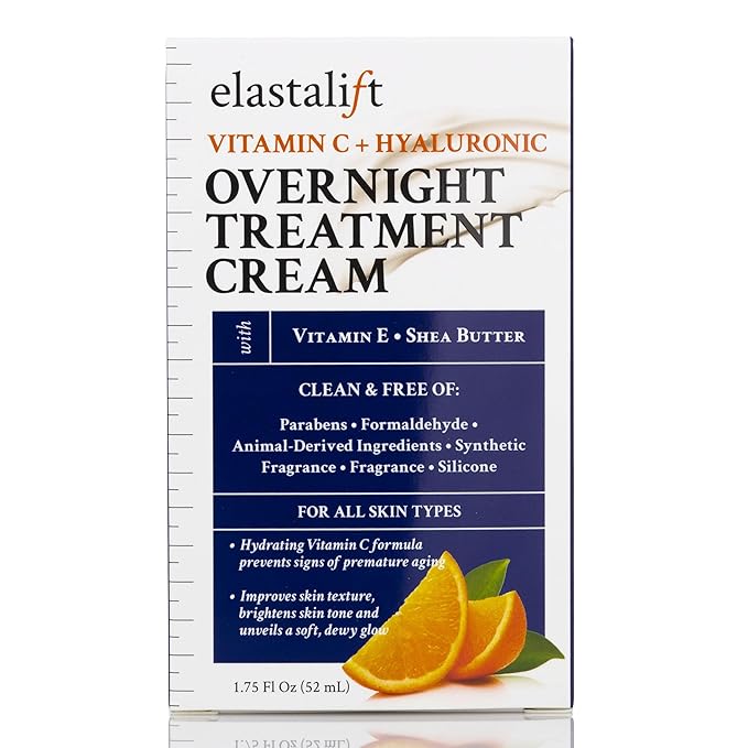 Elastalift Renewing Night Cream | Brightening Vitamin C Cream + Hyaluronic Acid Moisturizer For Face | Oil-Free Overnight Correcting Facial Treatment Night Lotion | Skin Care Face Cream, 1.75 Fl Oz