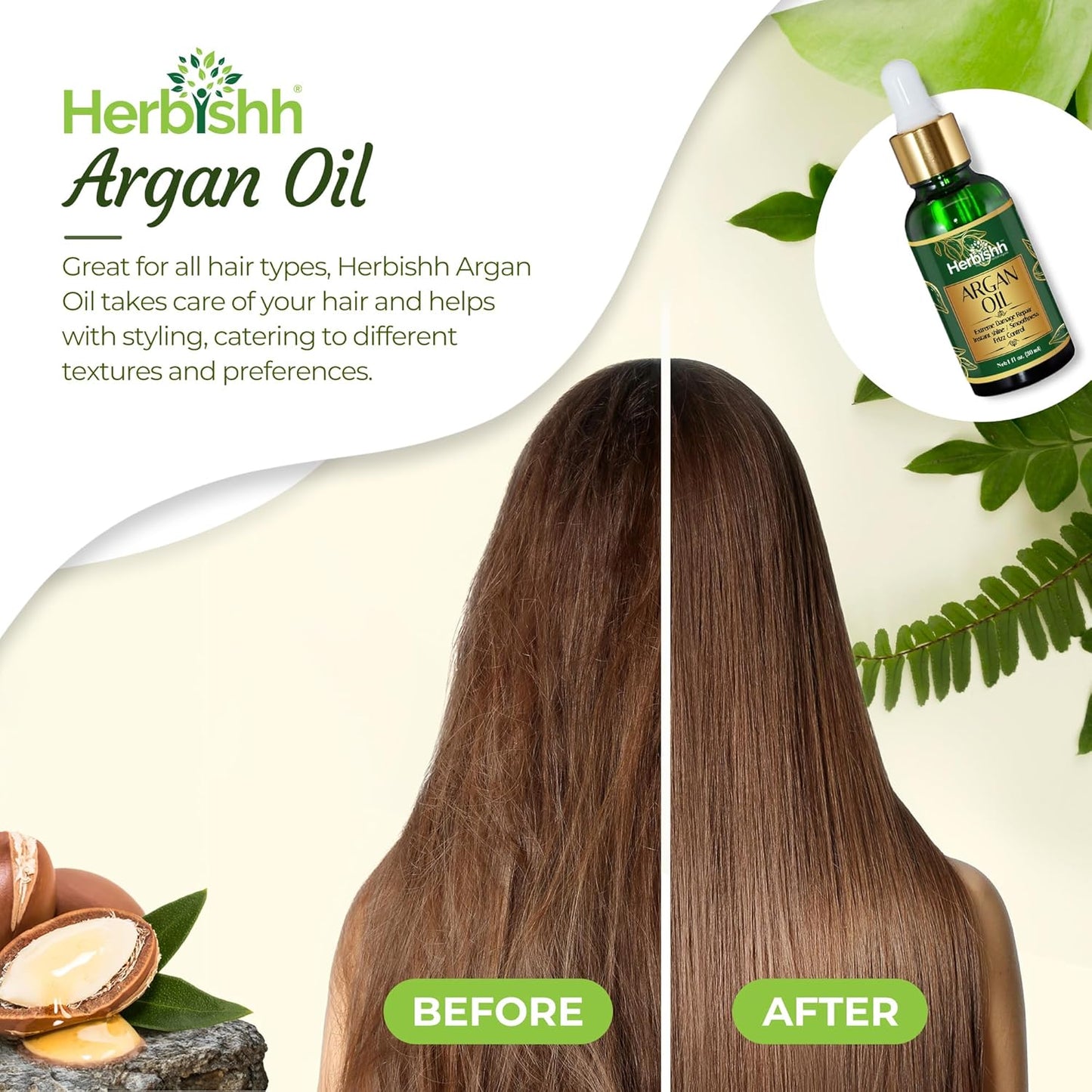 Herbishh Amazing Argan Oil, Pure Moroccan Argan Oil for Skin & Hair, Repair Damaged Hair, Deep Nourish Anti-UV-30ML-(3pack)