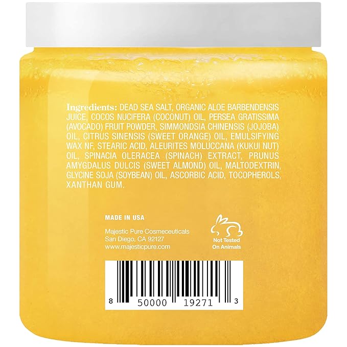 Majestic Pure Sweet Orange Body Scrub for All Natural Skin Care - Exfoliating Multi Purpose Body and Facial Scrub Moisturizes and Nourishes Face and Skin - 10 oz - Great Gift for Her