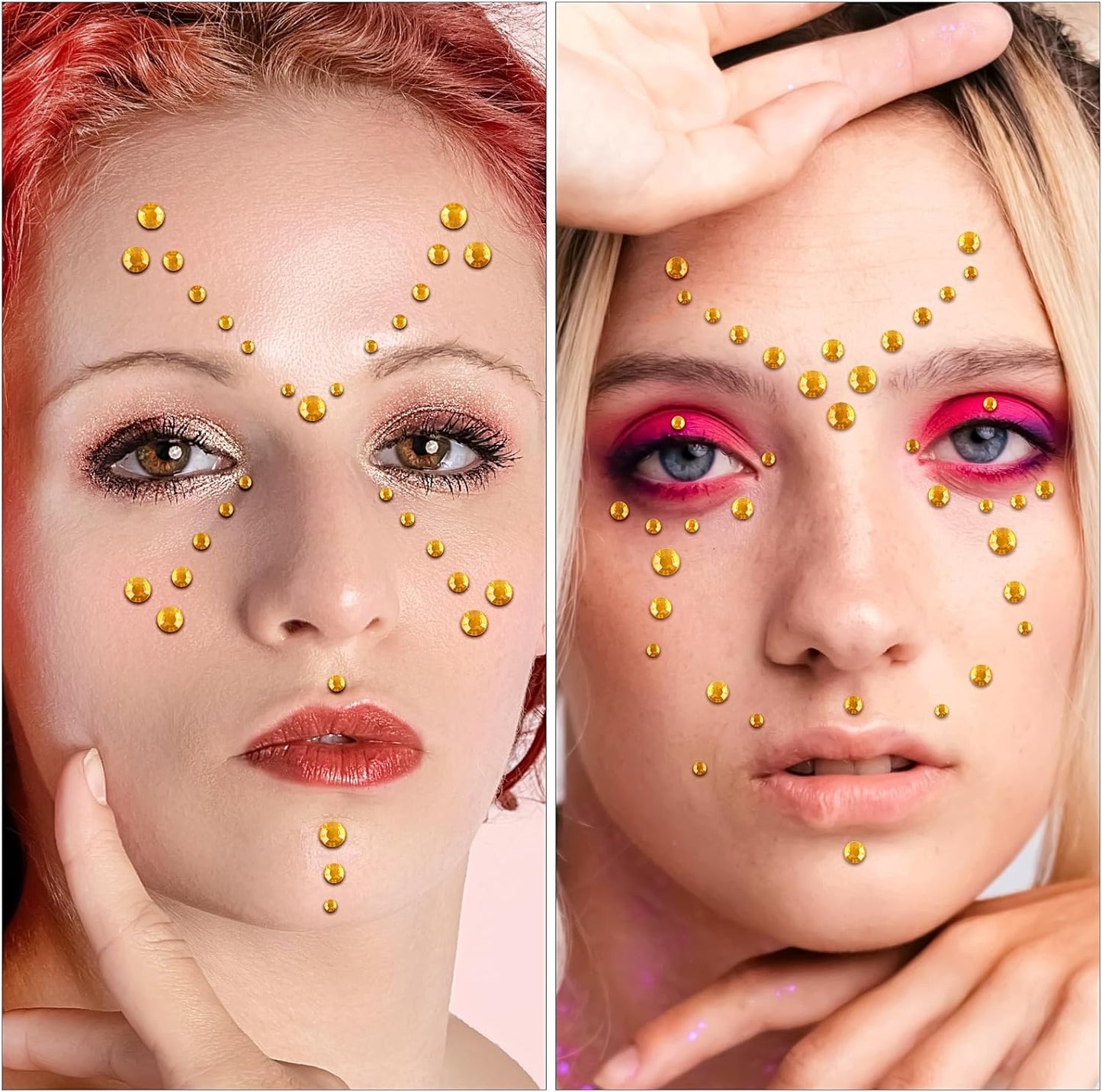 591pcs Face Gems Hair Gems Pearls, Self-Adhesive Face Jewels Eye Rhinestones 3/4/5/6/8 mm Face Gem Stick on, Halloween Makeup Gems Rave Accessories for Face Eyes Body Makeup (12.Gold)