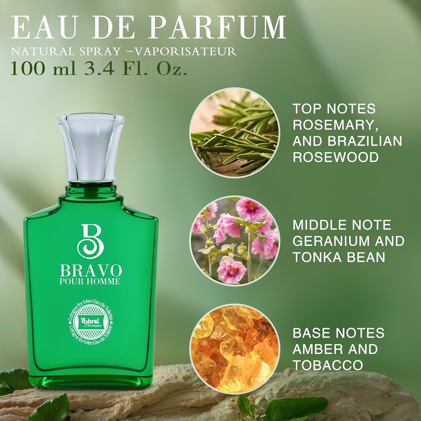 Hybrid & Company Bravo Pour Homme For Men Eau De Parfum Vaporisateur Natural Spray 3.4 Fl Oz