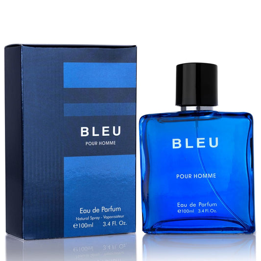 Bleu for Men Eau De Parfum - Blend of Citrusy Top Notes, Aromatic Spices & Warm Woody Undertones - Combination of Grapefruit, Lemon, Mint & Pink Pepper - Elegant 3.4fl Oz Bottle - Versatile Gift