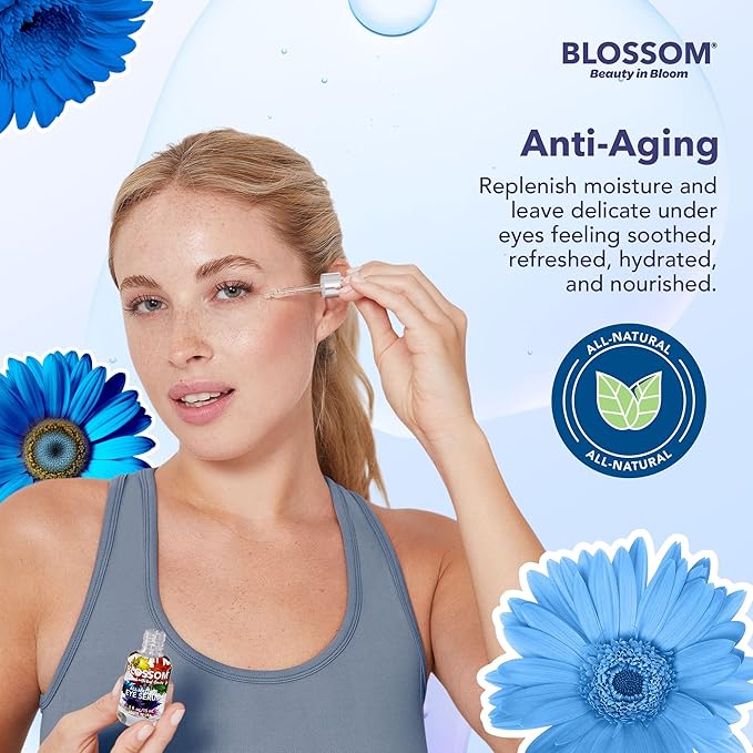 Blossom All Natural Eye Serum with Essential Oils, Organic Cruelty Free Moisturizing, Infused with Real Flowers, Made in USA, 0.5 fl. oz./15ml, Winter Wonderland