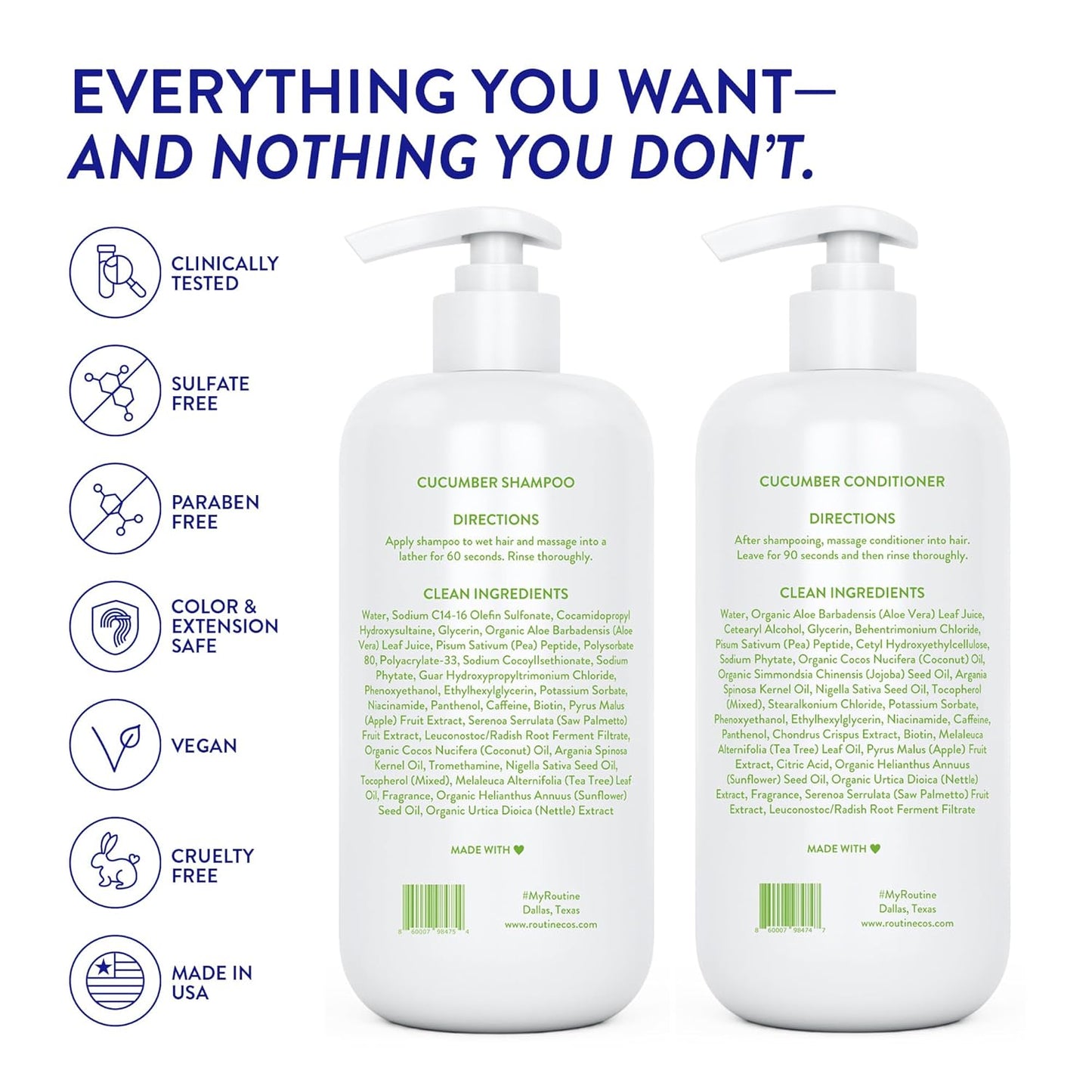Routine Wellness 1 Liter Anti-Thinning Volumizing Shampoo and Conditioner Set for Thinning Hair & Hair Loss - Grow Your Confidence with Biotin & DHT Blockers - 1 Liter Cucumber Set