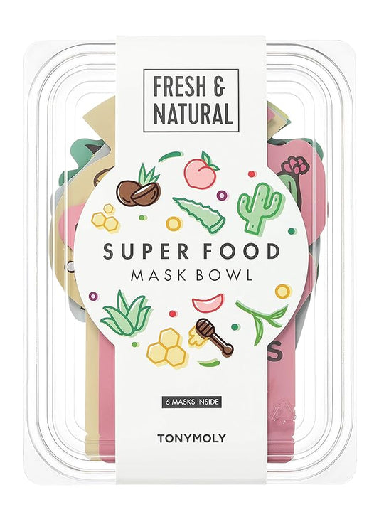 TONYMOLY Super Food Mask Bowl, Sheet Face Mask Set, Korean Skincare to Replenish & Hydrate Tired Skin, 0.74 oz