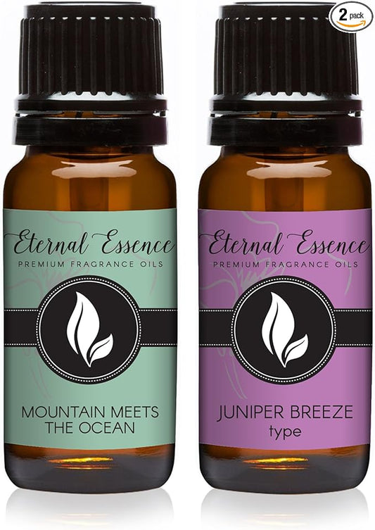 Eternal Essence Oils 2 Pack 10ml Premium Fragrance Oil - Mountain Meets The Ocean & Juniper Breeze - for Candle, Soap Making, Aromatherapy, Diffusers, Home Care, & Humidifiers