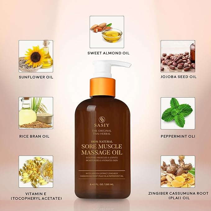 The Original Thai Herbal Massage Oil - 100% Natural - Sore Muscle Massage Oil - Soothes Muscles & Joints - Relaxing & Refreshing with Plai, Peppermint, and Other Essential Oils. 8.45 fl oz.