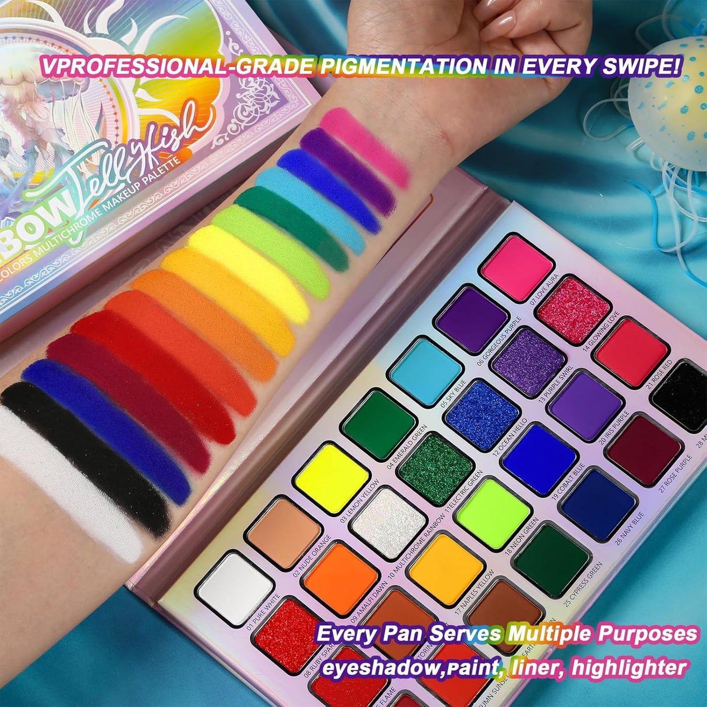 DE'LANCI Rainbow Eyeshadow Palette Colorful Makeup Pallet, Multichrome Bright Neon Eyeshadow Palette, High Pigment Vibrant Face Paint Rainbow Iridescent Makeup Long Lasting Daily Festival Goth FX Look