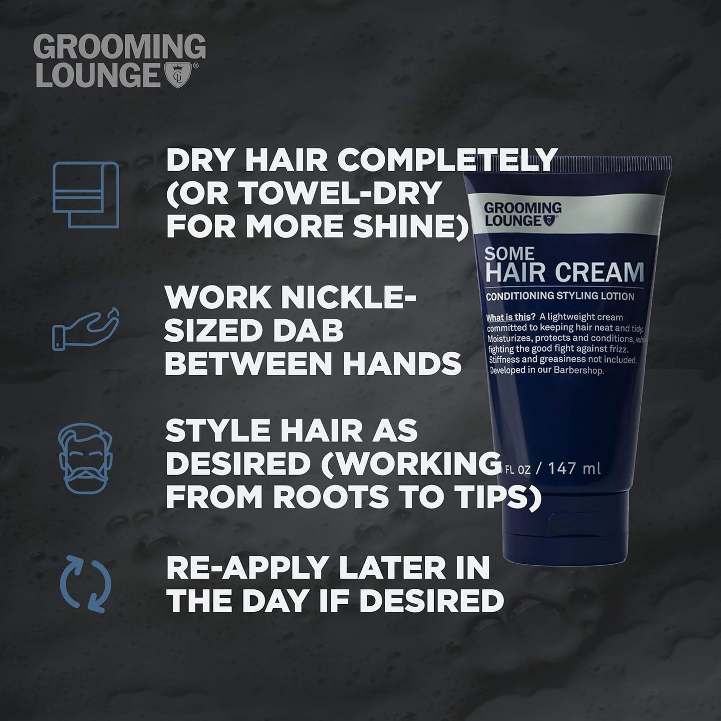 Grooming Lounge Some Hair Cream - Sculpting, Low Shine, Flexible Styling Cream for Men - Moisturizing, Conditioning, and Texturizing with Firm, Strong Hold - Paraben and Sulfate Free Formula - 5 oz