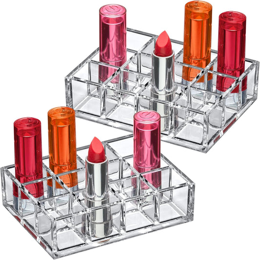 Amazing Abby - Allure - 2-Pack 12-Slot Acrylic Lipstick Organizer, Lipstick Holder, Lip Gloss Holder, Cosmetic Storage Display, Perfect Storage Solution for Drawer and Vanity (Slot Size: 1.0" x 1.0")