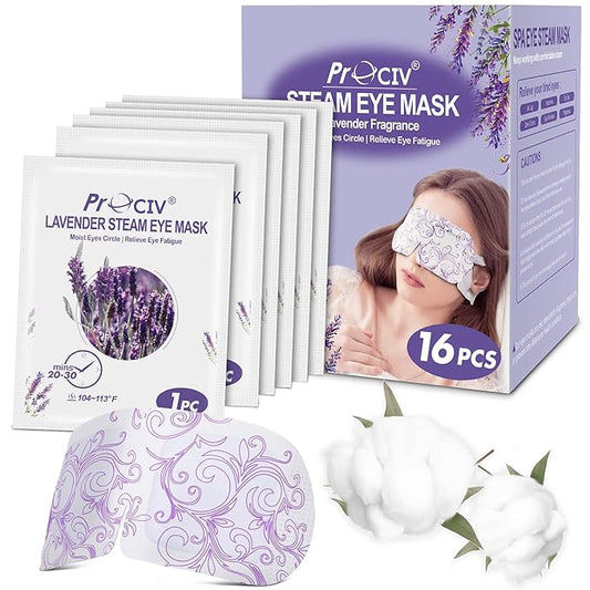 ProCIV FSA/HSA Eligible 16 Packs Steam Eye Masks for Dry Eyes Self Heated Eye Mask Disposable Sleep Mask Soothing Headache Relief Dry,Hot Warm Compress for Stress Relief Relief Eye Fatigue, Spa Gifts