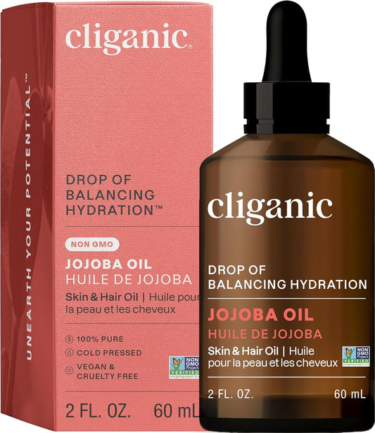 Cliganic Non-GMO Jojoba Oil for Skin, Hair & Face (2oz) | 100% Pure, Natural Cold Pressed Unrefined Hexane Free