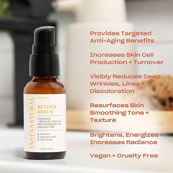 InstaNatural Retinol Serum for Face with Niacinamide, Vitamin C, and Hyaluronic Acid, Anti Aging for Firmer Skin, Lines & Wrinkles & Brightening Serum