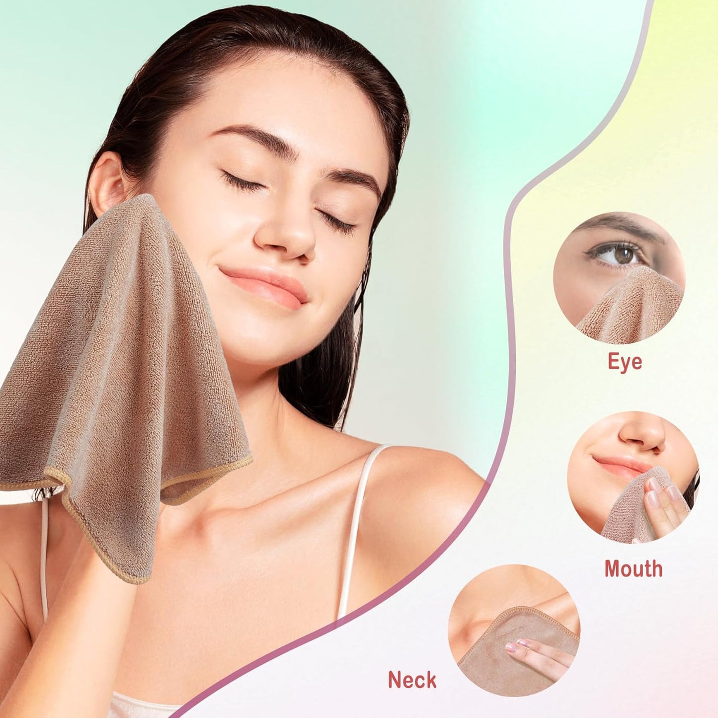 Nugilla Makeup Remover Cloth 12 x 12 Inch, Reusable Makeup Remover Towels for Washing Face, 6 Pack Washable Microfiber Face Cloth Fast Drying Washcloth, Brown