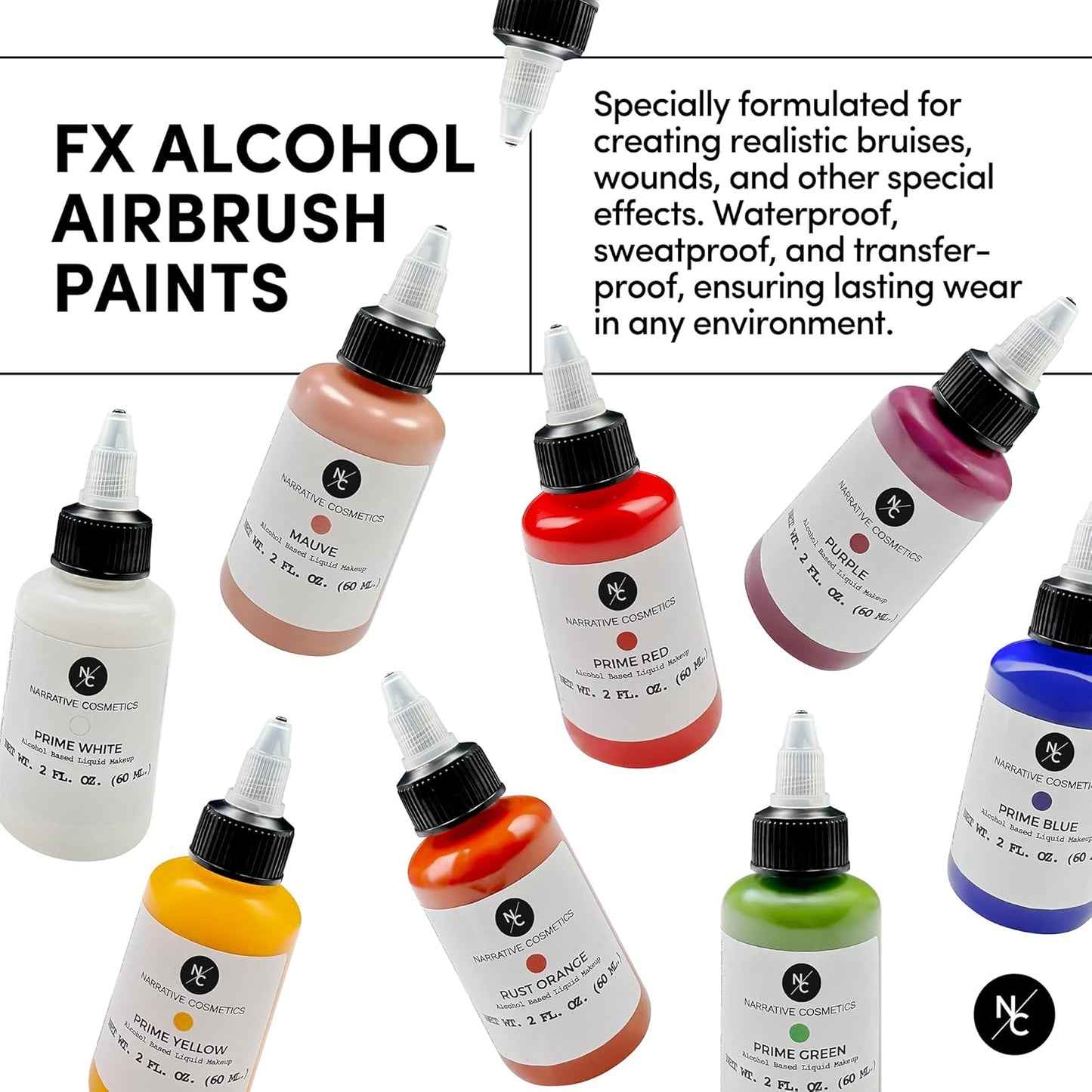 Narrative Cosmetics FX Alcohol Airbrush Paints - 2 fl oz, Skin Safe, Quick Dry, Waterproof, Sweatproof, Transferproof Liquid Makeup for Bodypainting, Theater, FX Makeup, Film and TV - Mauve