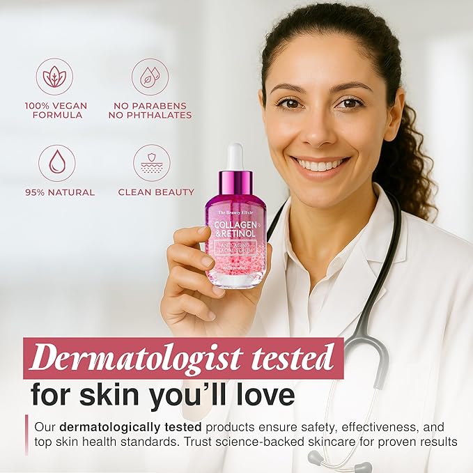 Collagen & Retinol Serum For Face - Ultra Hydrating, Restores, Smooths & Reduces Wrinkles - Dermatologist Tested, Natural Ingredients, Clean Beauty - Korean Skin Care - 1.69 Fl. Oz