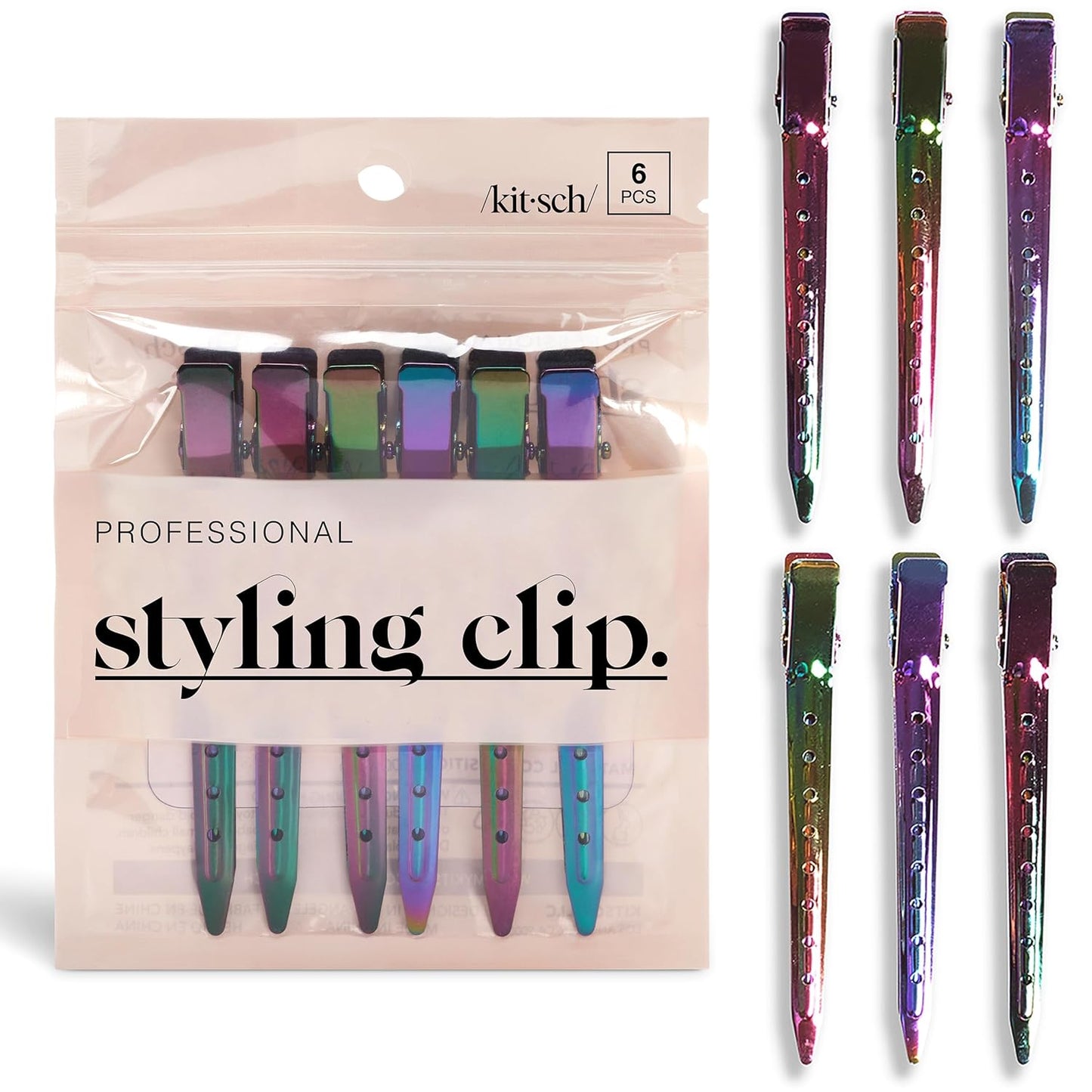 Kitsch Professional Alligator Clips for Hair Styling – 3.5" Aluminum Hair Sectioning Clips for Salon & Makeup Application | Lightweight for Stylists | Ideal Gifts for Women – Iridescent, 6 Pcs