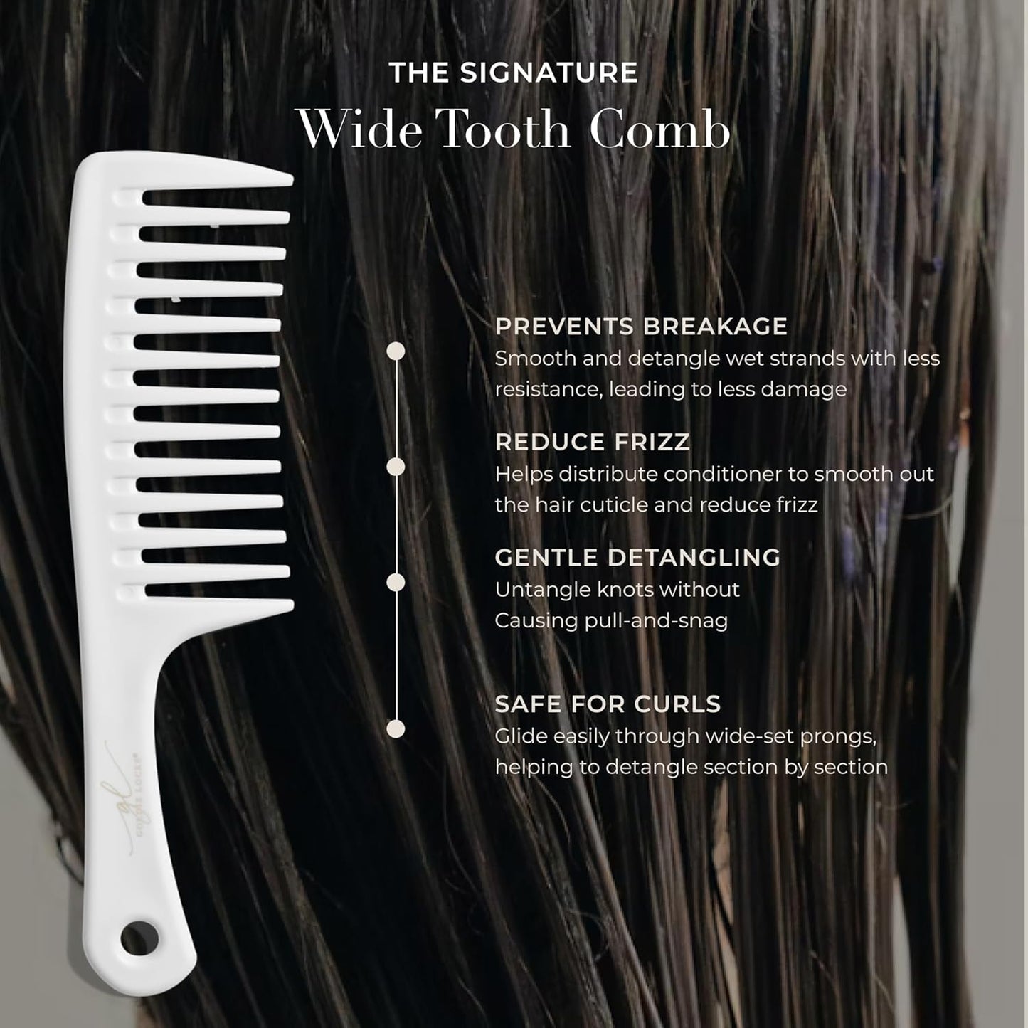 Goldie Locks Signature Wide Tooth Comb – Extension & Curl Friendly Detangling Comb for Wet or Dry Hair – Gentle on Delicate Strands, Curls & Hair Extensions