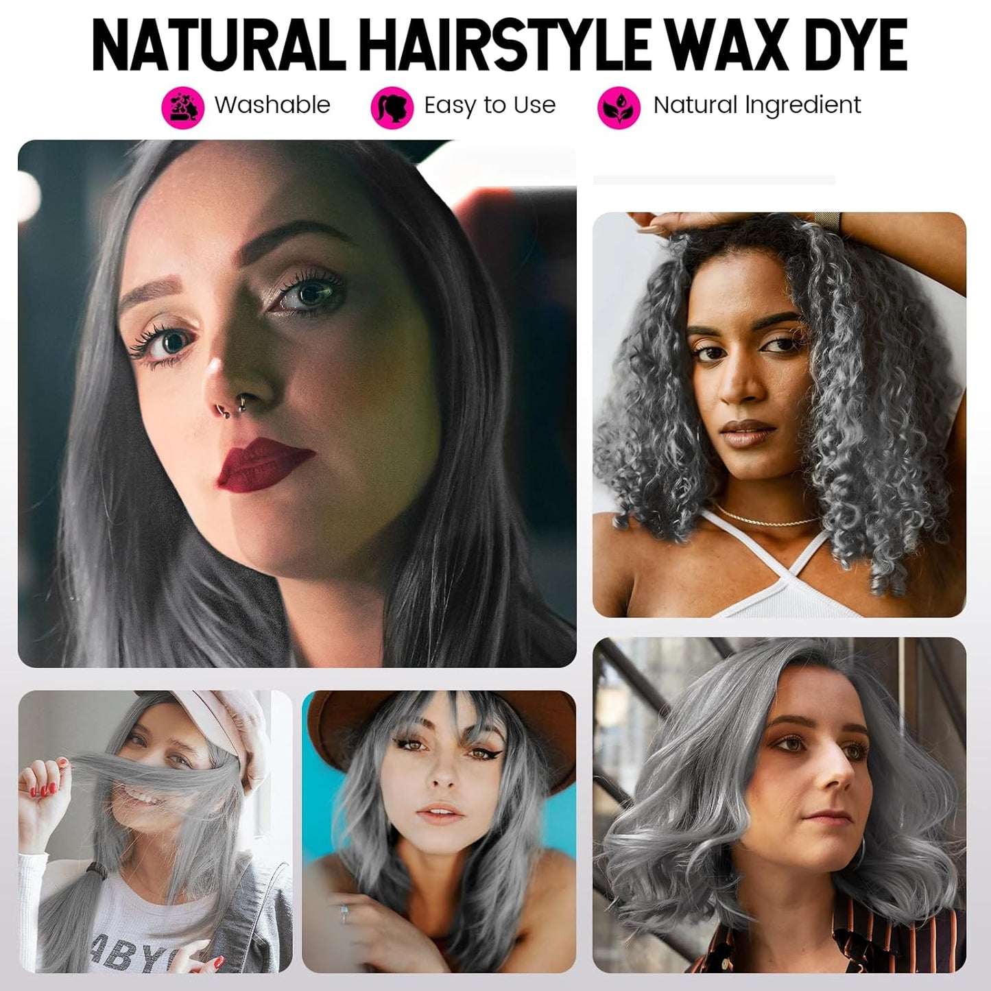 Silver Grey Hair Wax Pomades 4.23 oz - Natural Hair Coloring Wax Material Disposable Hair Styling Clays Ash for Cosplay, Party (Silver Grey)