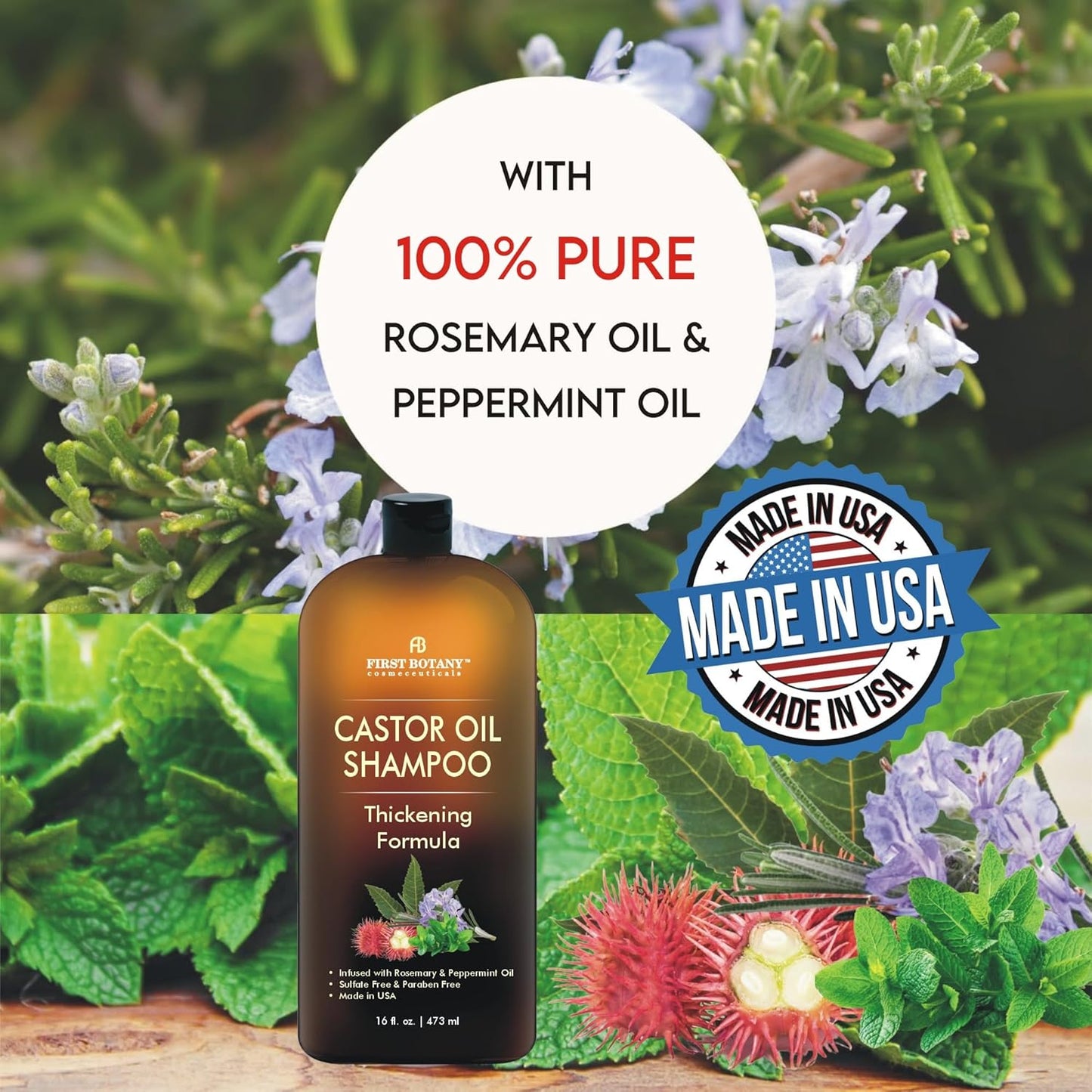 Castor Oil Shampoo - An Anti Hair Loss Shampoo Thickening formula For Hair Regrowth, Anti Thinning Sulfate Free For Men & Women Anti Dandruff Treatment 16 fl oz