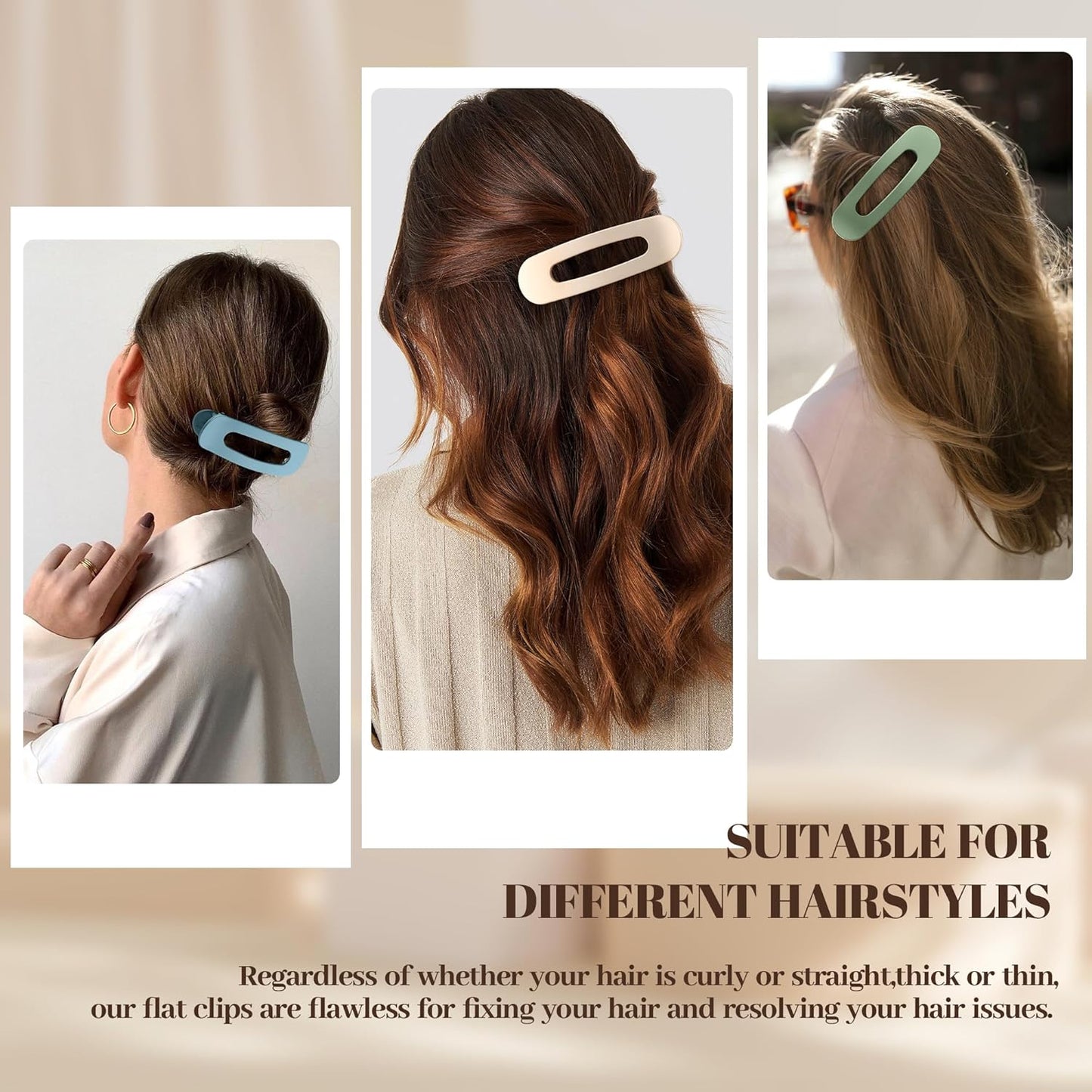 8 Pcs Large Lay Flat Claw Clips for Women French Side Slide Barrettes for Thin Fine Hair Rectangle Alligator Hair Accessories,Matte Beige Orange Blue Green