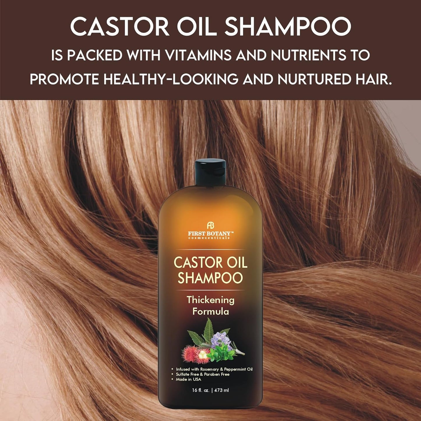 Castor Oil Shampoo - An Anti Hair Loss Shampoo Thickening formula For Hair Regrowth, Anti Thinning Sulfate Free For Men & Women Anti Dandruff Treatment 16 fl oz