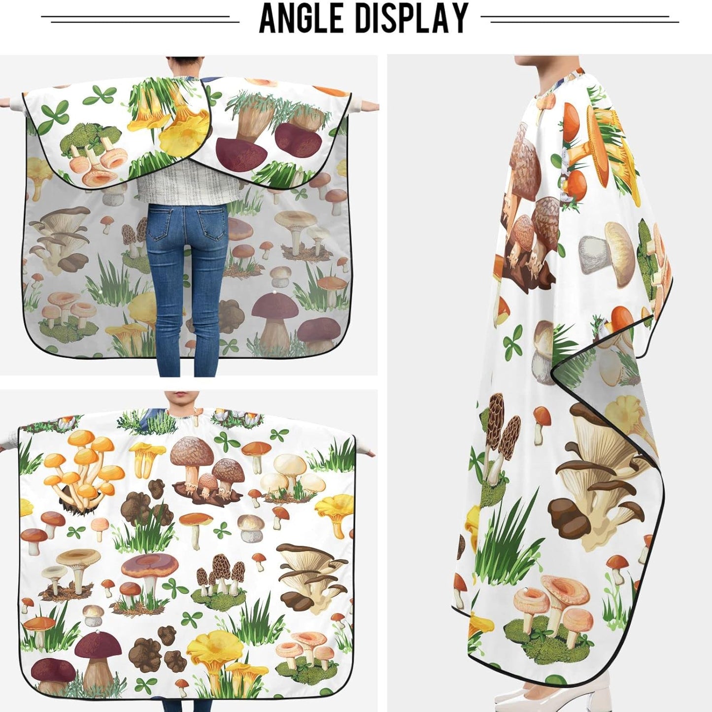 visesunny Barber Cape Mushroom Seamless Pattern Polyester Hair Cutting Salon Cape Apron Anti-Static Haircut Water-Resistant Shaving Cloth Beard Shaving Bib Hairdressing Cape