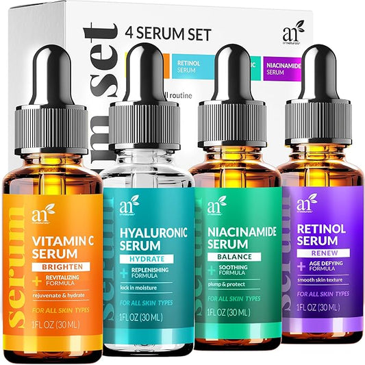 Vitamin C Serum Skin Care 4-Piece Set: Includes Retinol, Hyaluronic Acid & Niacinamide – Anti-Aging, Skin Brightening, Hydrating, Wrinkle Reduction, Dark Spot Corrector – 3-Month Supply – artnaturals