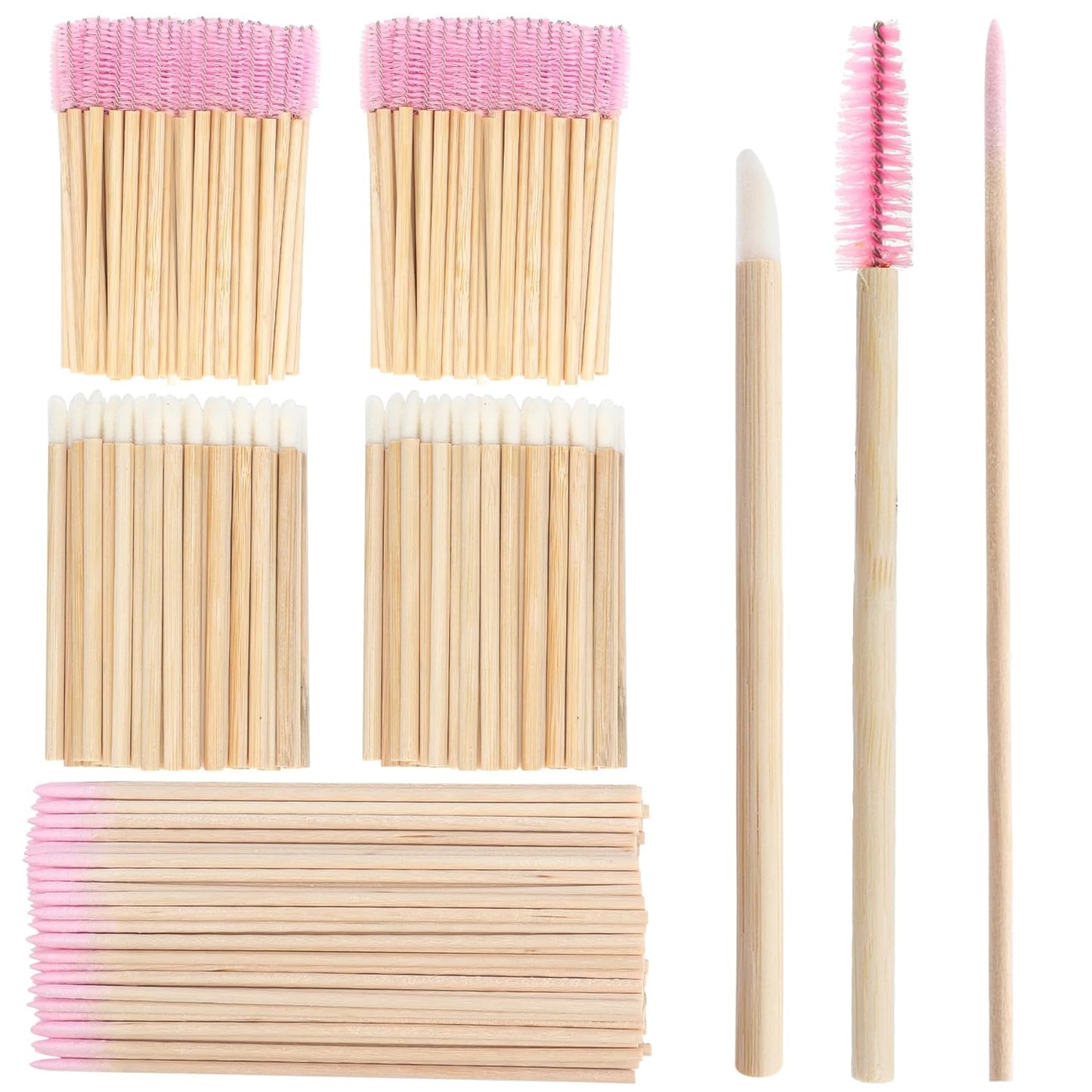300 Pack Disposable Spoolies Brushes Sets Bamboo Mascara Wand Lip Brushes Cotton Swab for Eyebrow Eyelash Extension Tattoo Lipstick Applicator(Pink)
