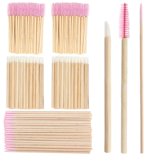 300 Pack Disposable Spoolies Brushes Sets Bamboo Mascara Wand Lip Brushes Cotton Swab for Eyebrow Eyelash Extension Tattoo Lipstick Applicator(Pink)