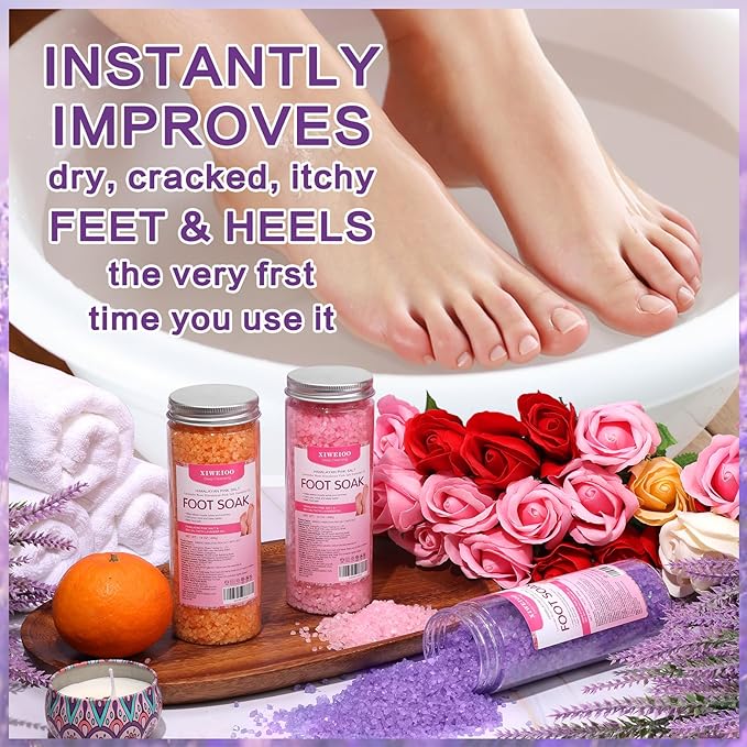 3 Pack Foot Soak Salts Kit Epsom Salt - Himalayan Pink Salt - Dead Sea Salt - Foot spa care Best for Good Sleep Essential Oils, Gifts for Mom women Tea Tree Oi Lavender rose
