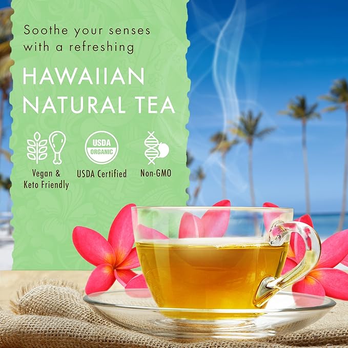Hawaiian Natural Tea Organic Mamaki Mint Tea Blend - Caffeine Free Herbal Tea - Antioxidant-Rich, Calming, Wellness Tea for Bedtime, Anxiety & Stress - Gift for Tea Lovers - 60 Tea Bags