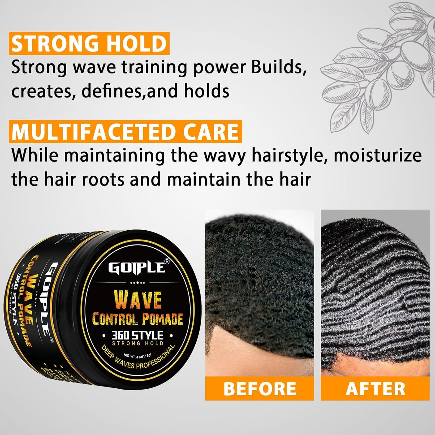 Natural Wave Pomade for Men Strong Hold, Easy Wash 360 Wave Training Hair Cream, Waves Grease for Men Promotes Layered Waves, Moisture, Control and Silky Shine with Rosemary Oil for Hair Growt Set