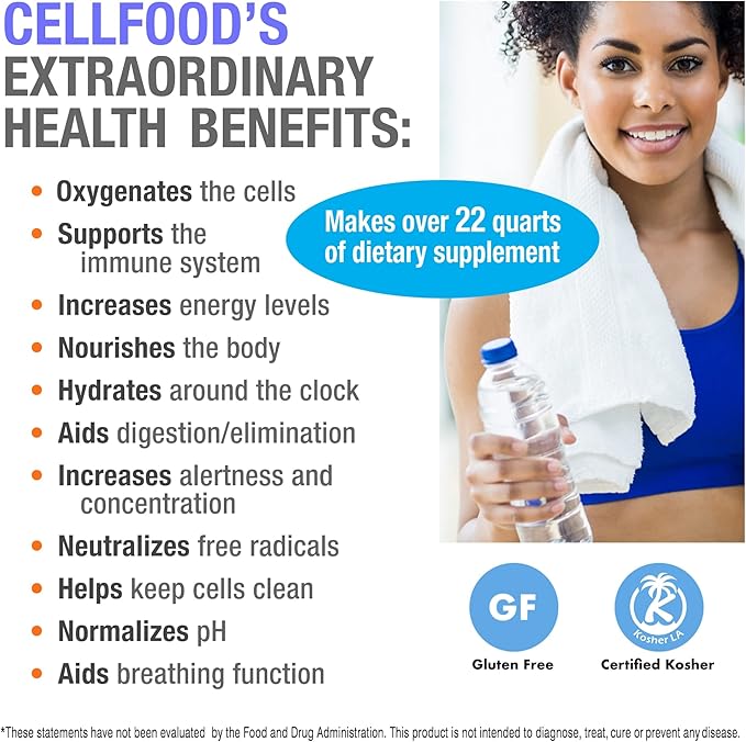 Cellfood Liquid Concentrate - 1 fl oz, 2 Pack - Oxygen + Nutrient Supplement - Supports Immune System, Energy, Endurance, Hydration & Overall Health - Gluten Free, Non-GMO, Kosher - Makes 22+ Quarts