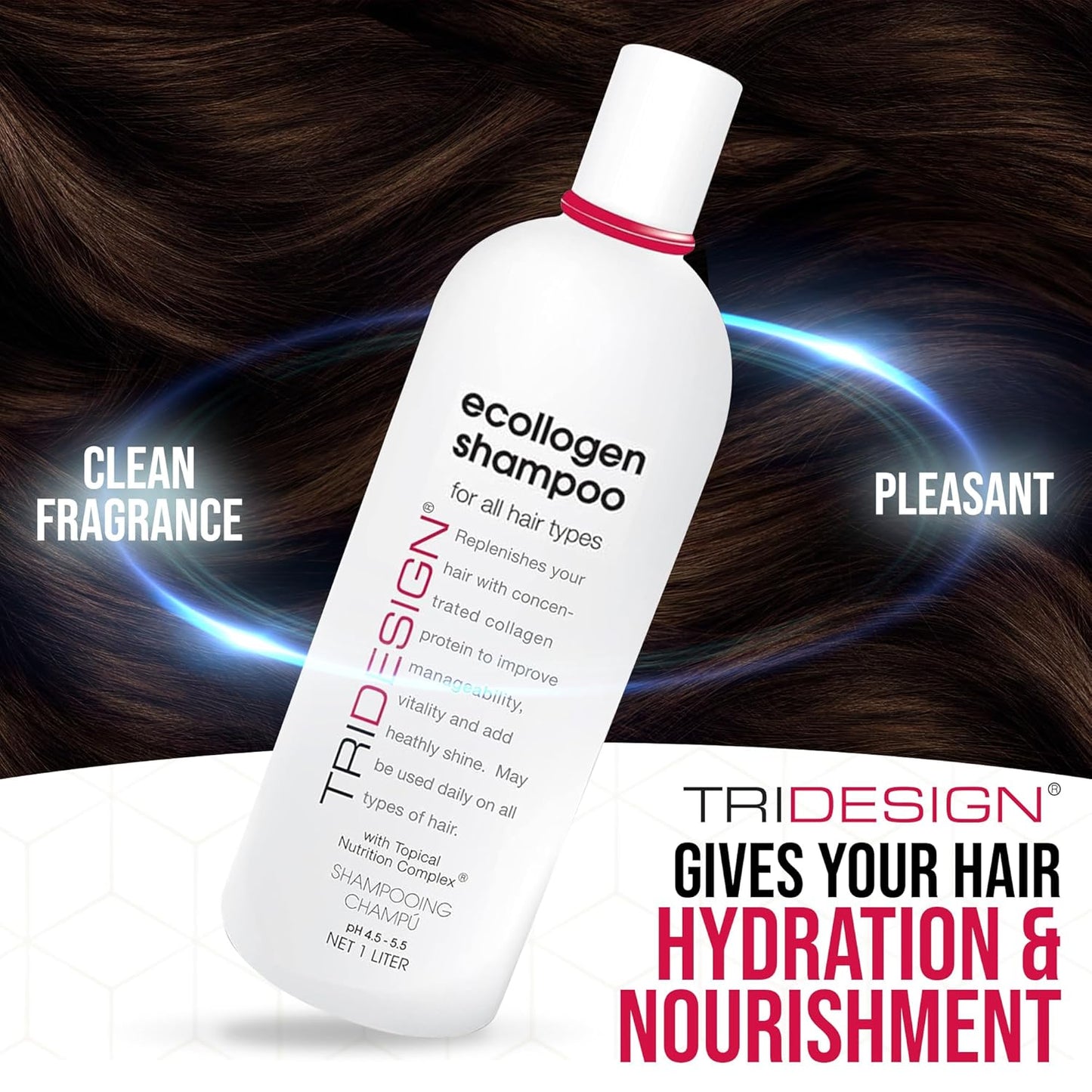 TRI Design Ecollogen Shampoo - Hair Shampoo For Natural Hair - Moisturizing, Hydrating - Gentle Hair Products, Thickening, Volumizing Shampoo - Liter (33.8 oz.)