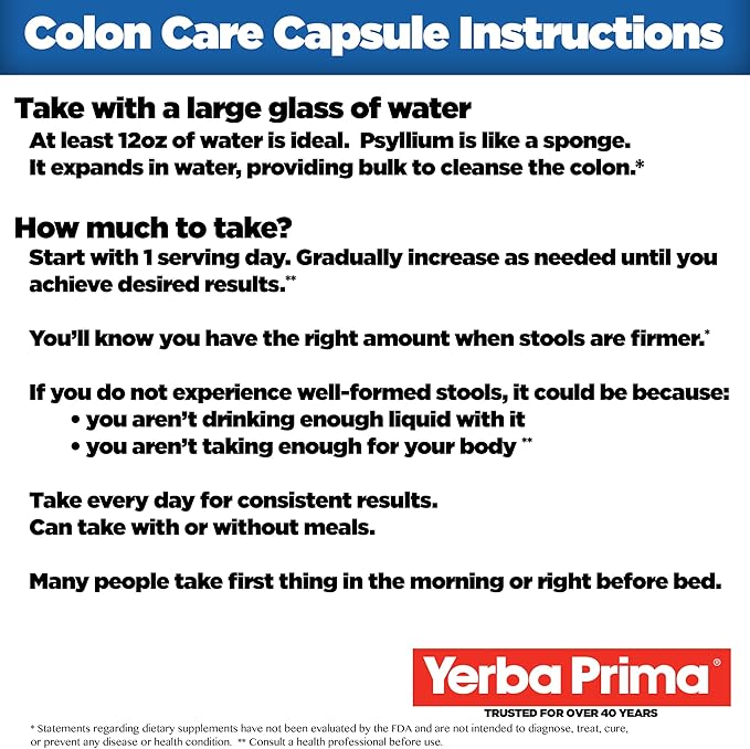 Yerba Prima Prebiotic Colon Care Capsules, 400 Caps