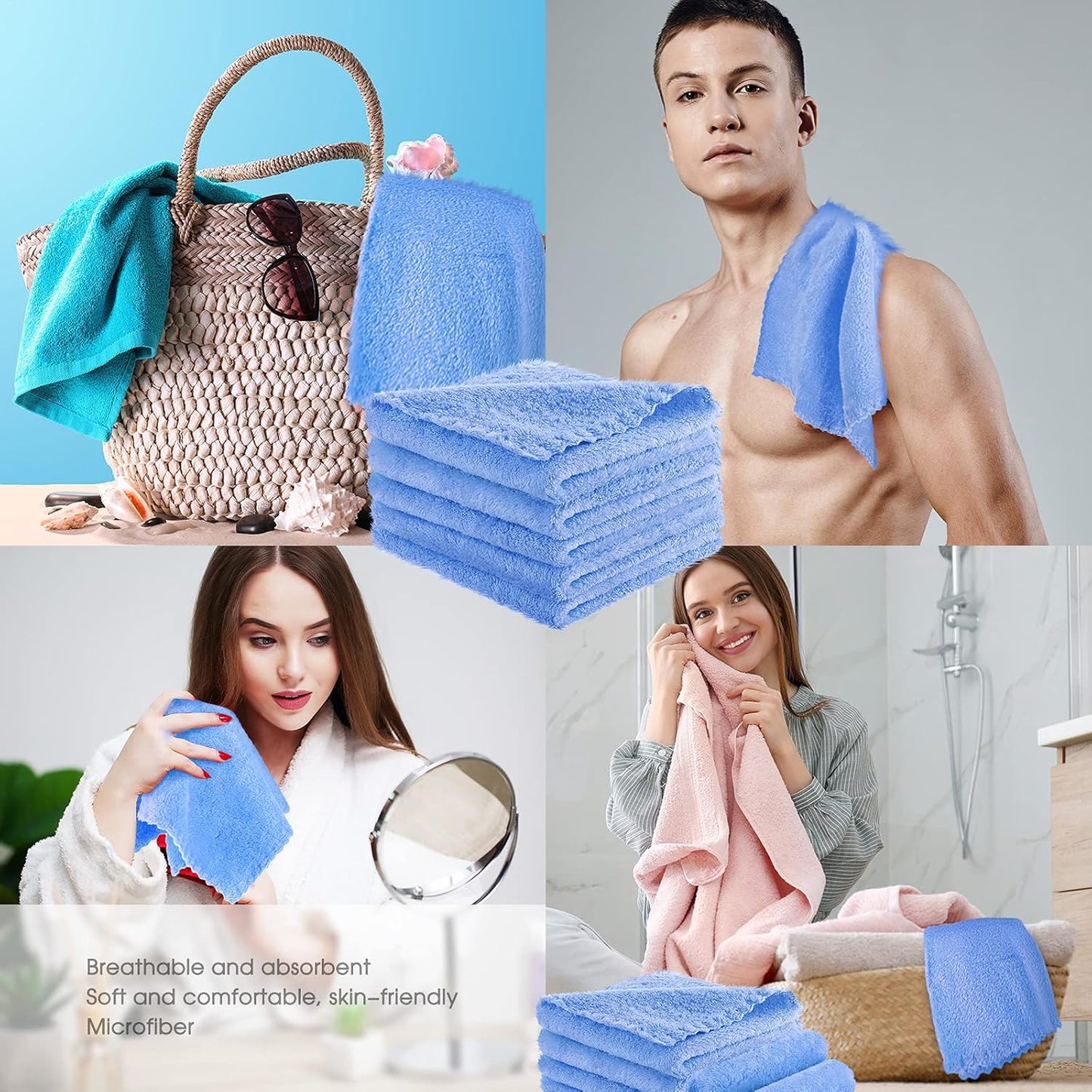 Syhood 12 Pieces Face Wash Cloth 12 x 12 in Makeup Remover Cloths Towel Coral Velvet Facial Microfiber Soft Fast Drying Facial Cleansing Towel for Face(Blue)