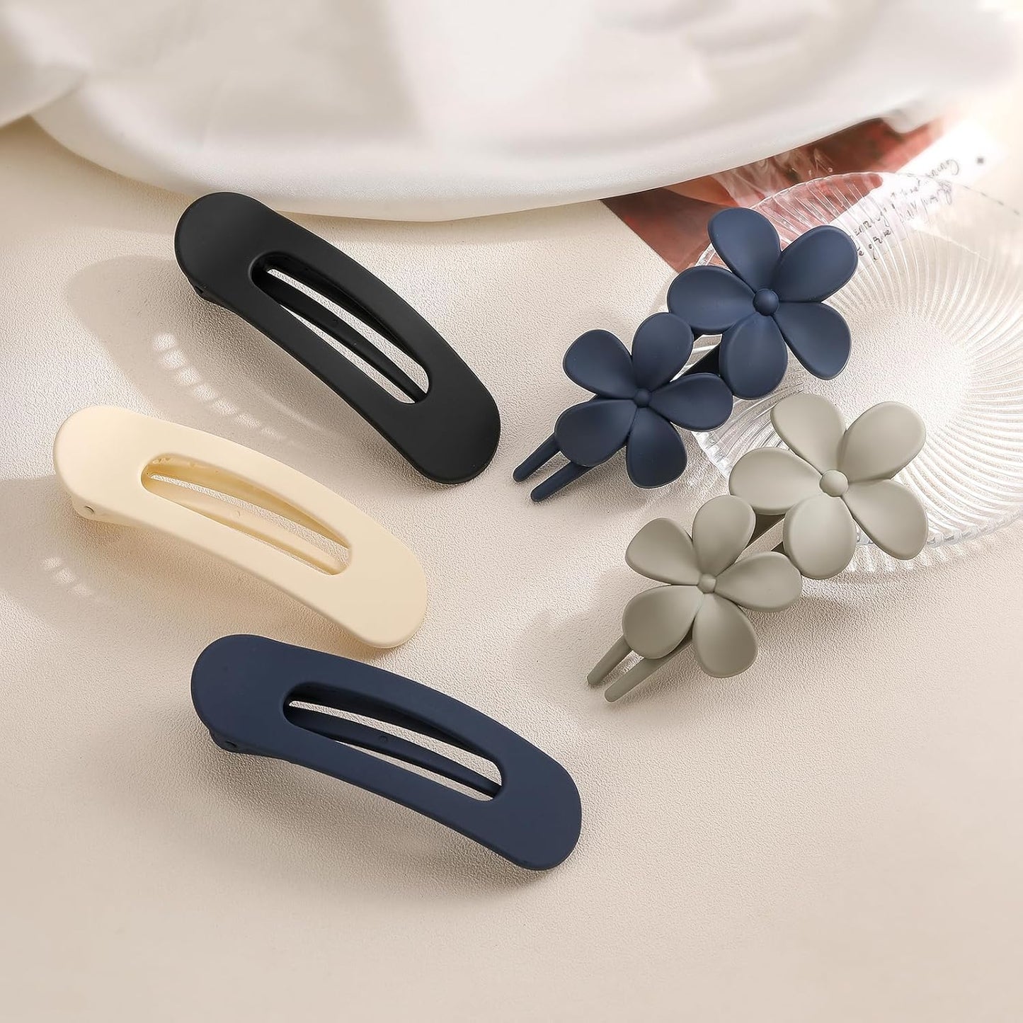 5 Pcs Flat Hair Clips, 2 Styles Large Lay Flat Claw Clips for Women Girls,Strong Hold Non-slip Matte Hair Claws for Thick Thin Hair(Navy&Grey)