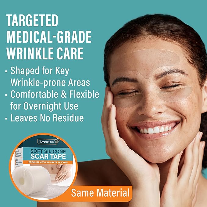 NUVADERMIS Silicone Forehead Wrinkle Patches - Anti Aging Wrinkle Patches for Face Overnight Use - Reduces Fine Lines and Wrinkles (Forehead, 6 Pack)