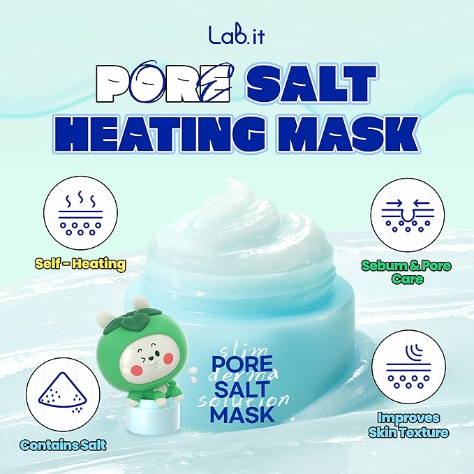 Lab.it Self-Heating Face Scrub – Exfoliating Face Wash & Deep Pore Cleaner Mask for Oily Skin, Sebum Control, Melts Blackheads, Refines Skin Texture with Salt, facial exfoliator (50g / 1.69 fl. oz.)