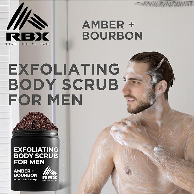 RBX Exfoliating Body Scrub For Men with Shea Butter Vitamin A and C, Moisturizing Hydrating Body Scrub for Healthy Skin