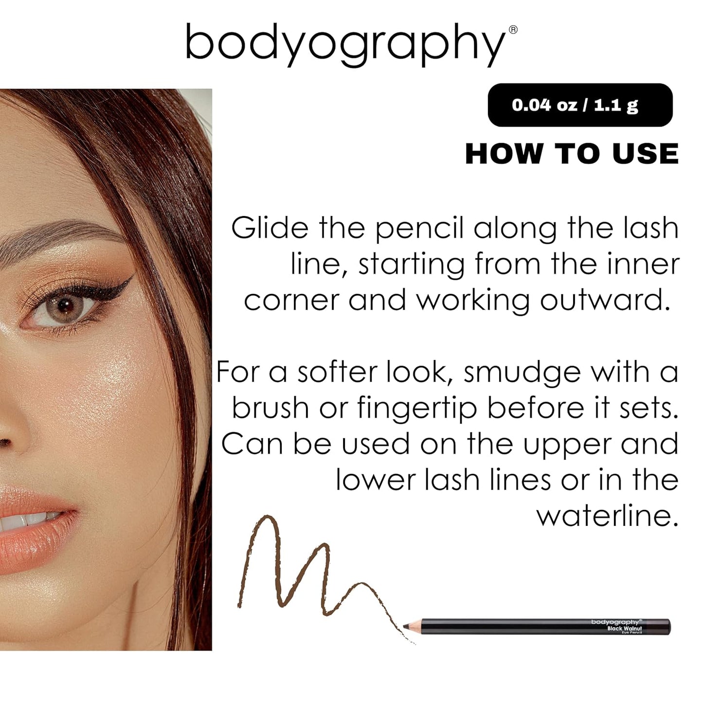 Bodyography Cream Eye Pencil, Black - Black Wooden Eyeliner for Eyes & Eyebrows, Long-Lasting Cruelty-Free Coconut Oil Cosmetic Liner