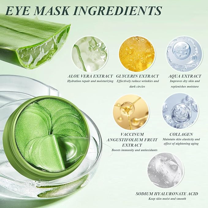 Under Eye Patches for Puffy Eyes and Dark Circles – 60 PCS Aloe Vera Under Eye Mask with Pure Natural Extracts to Combat Puffiness, Fine Lines, Wrinkles, and Bags