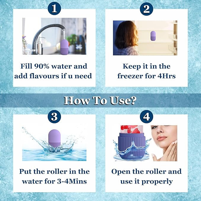 Ice Roller for Face, Eyes & Neck – Reusable Silicone Ice Mold for De-Puffing, Skin Care & Facial Massage (Blue)