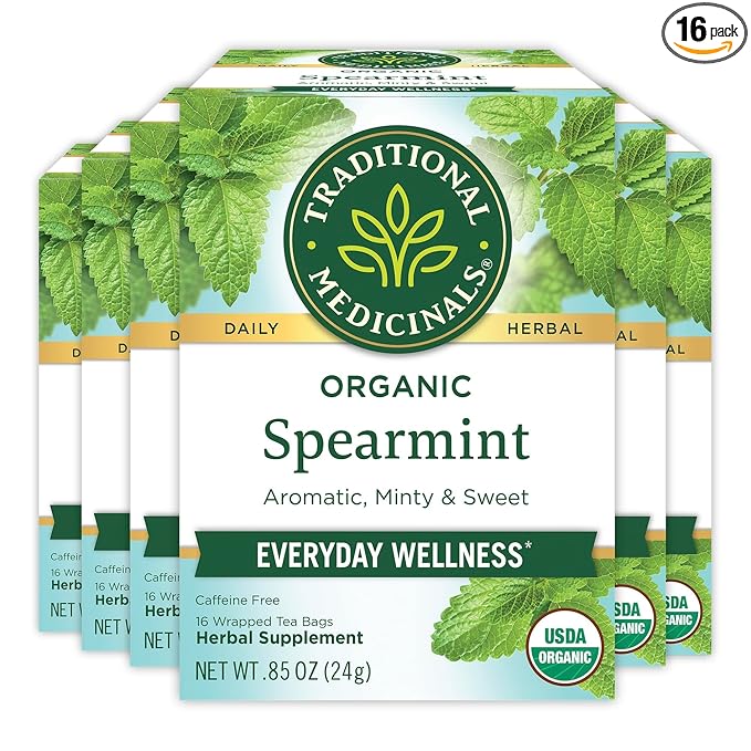 Traditional Medicinals Tea, Organic Spearmint, Supports Everyday Wellness, Healthy & Refreshing, 96 Tea Bags (6 Pack)