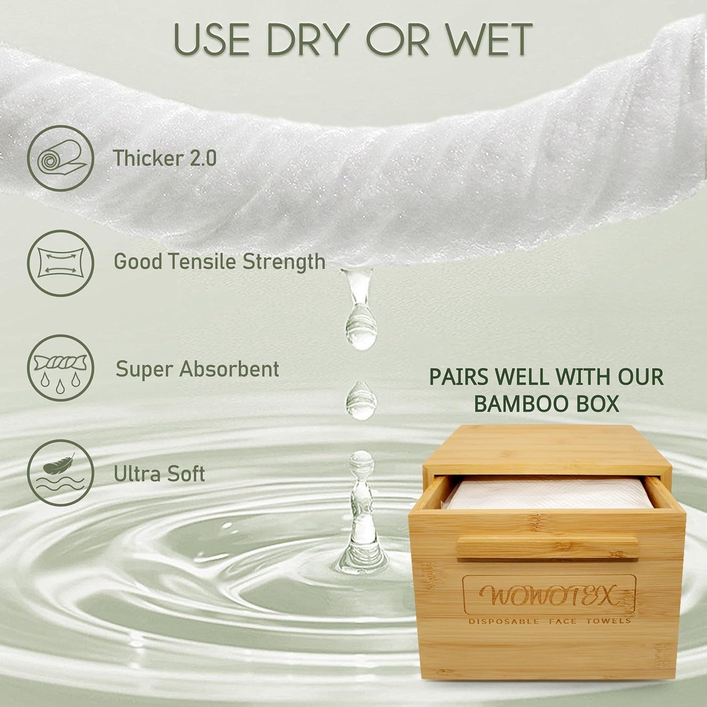 THICKER Dry Wipes 50 Count Disposable Face Towels 10x12" | Ultra Soft for Sensitive Skin & Babies, Travel, Makeup Removal